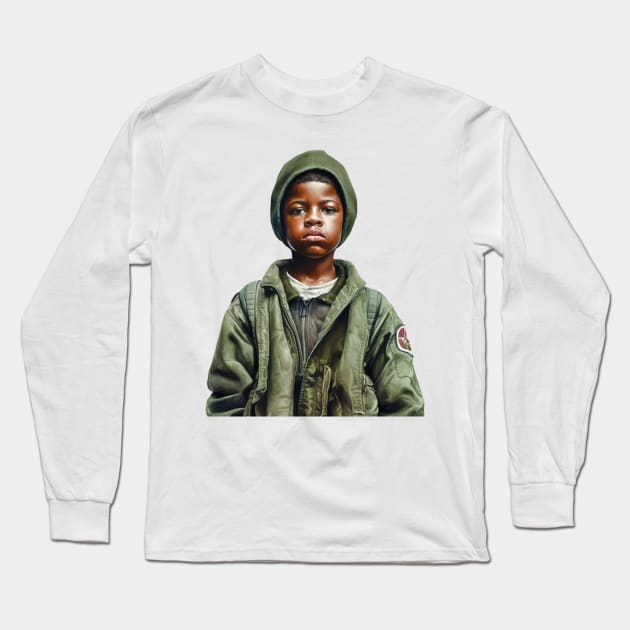 Military Minded Street Soldier Urban Warrior Black Boy Long Sleeve T-Shirt by Unboxed Mind of J.A.Y LLC 